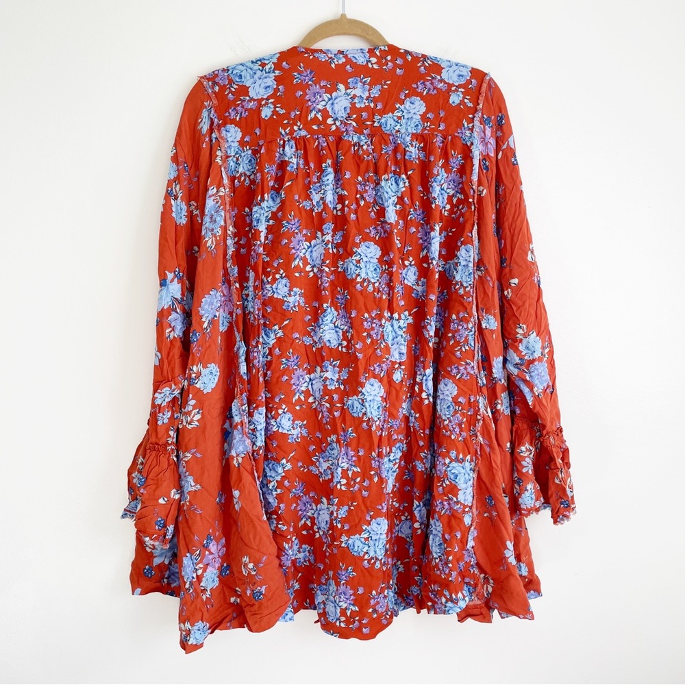 Free People Lorretta pop Print Tunic blouse long sleeve floral ruffle oversized - Picture 5 of 15